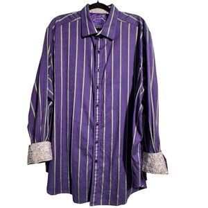 Robert Graham Purple Striped Button-Up Shirt | Size 2XL | Flip Cuff Detail